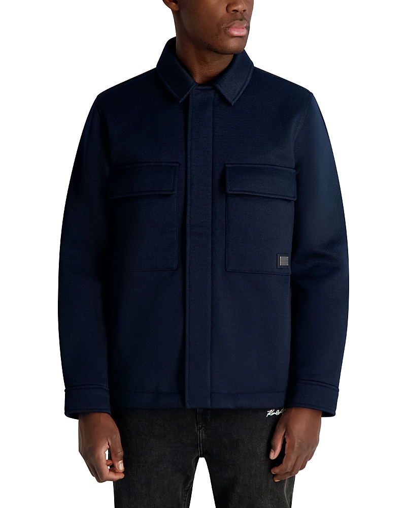 Karl Lagerfeld Twill Collared Shirt Jacket In Blue