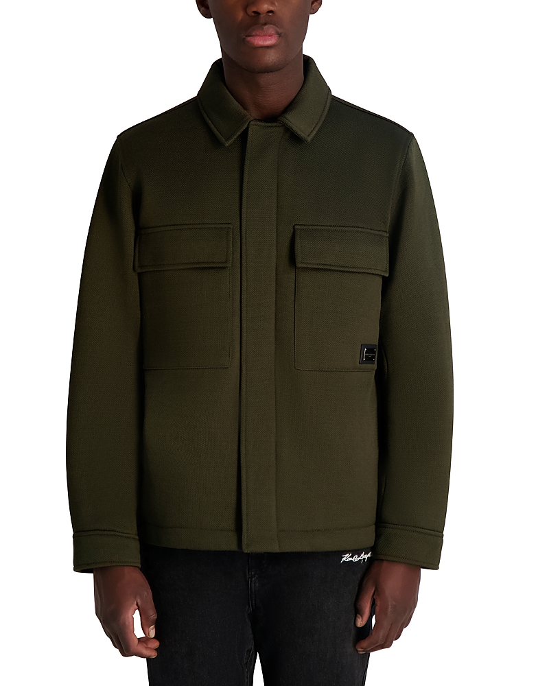 Karl Lagerfeld Twill Collared Shirt Jacket In Brown