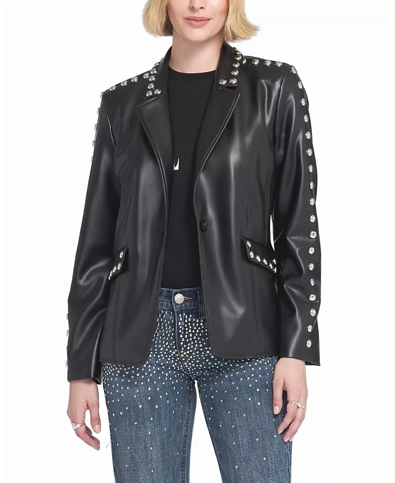 Elle Studded Faux Leather Blazer