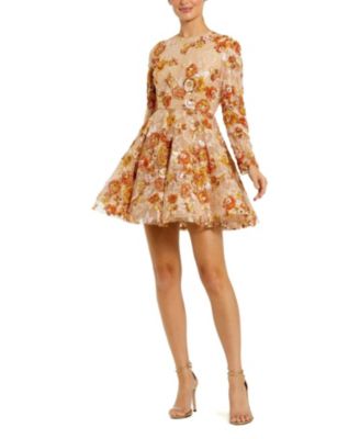 High Neck Long Sleeve Sequin A Line Mini Dress