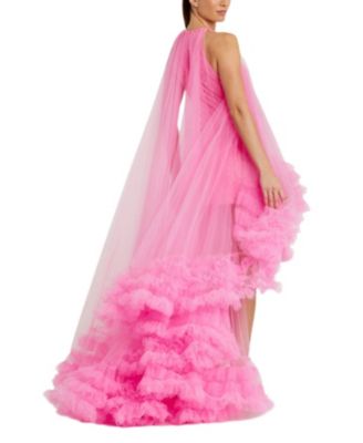  Tulle High Neck Sleeveless Ruffled Hem Hi-Lo Gown