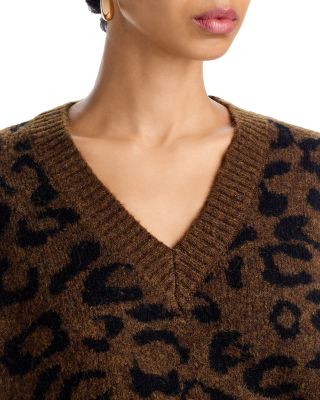 Leopard Print V Neck Sweater - Exclusive 