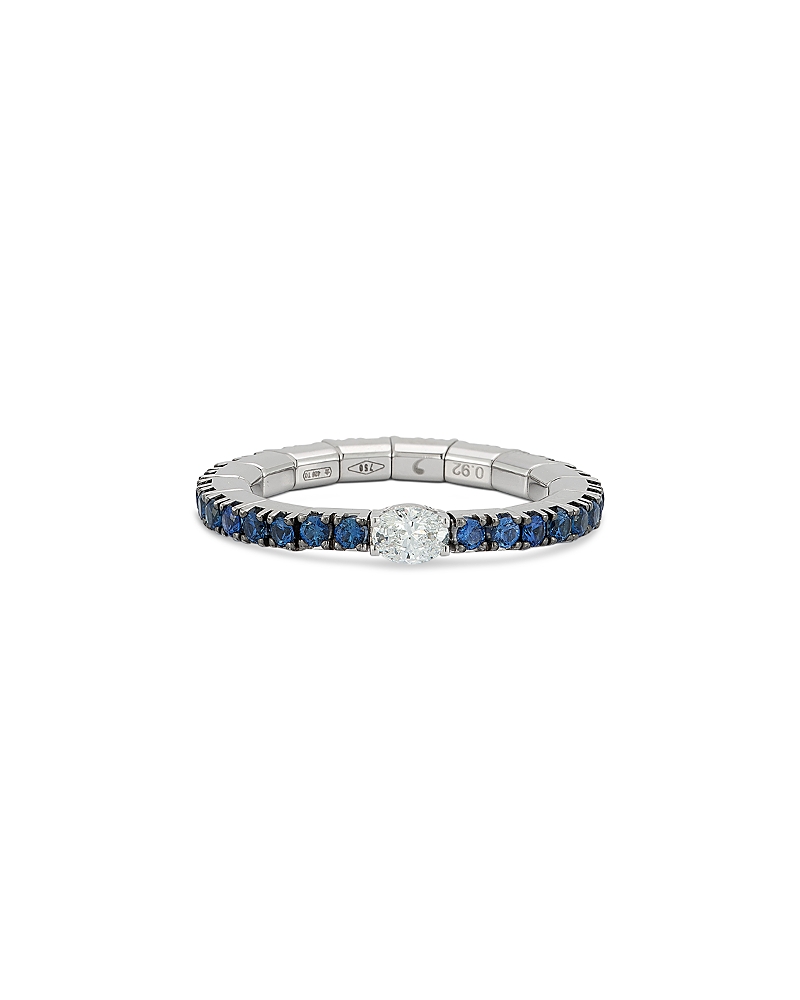 Roberto Demeglio 18k White Gold Extensible By Demeglio Diamond Oval & Blue Sapphire Stretch Band In Blue