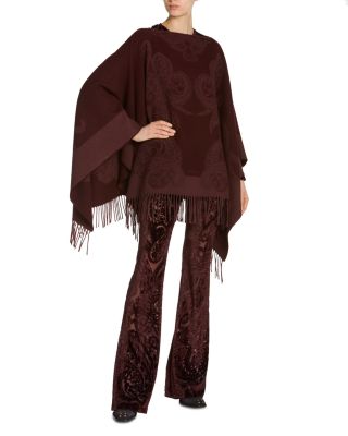 Wool Paisley Fringe Trim Poncho