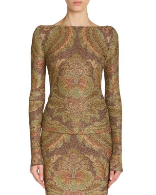 Printed Long Sleeve Boat Neck Top