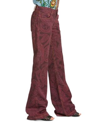 Flared Leg Jeans in Burgundy Print