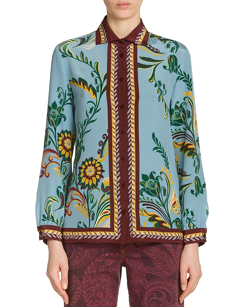 Etro Silk Printed Button Front Blouse In Multi