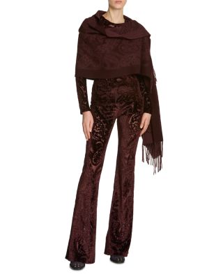 Wool Paisley Fringe Trim Hooded Scarf