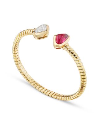 Trisolina Rubellite & Diamond Castagna Bangle Bracelet in 18K Yellow Gold