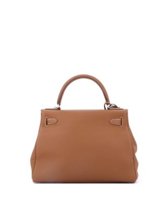 Kelly 28 Handbag Brown Togo with Palladium Hardware