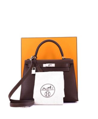 Kelly 28 Handbag Brown Madame with Palladium Hardware