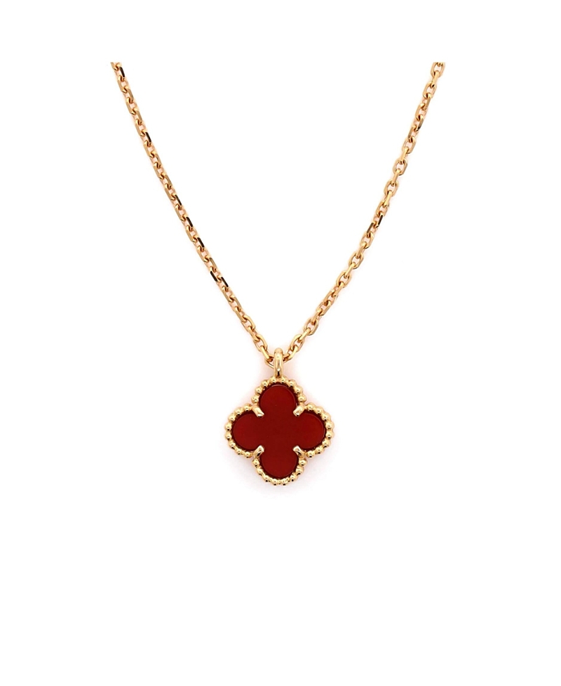 Pre-owned Pre-owned Van Cleef & Arpels Van Cleef & Arpels Sweet Alhambra Pendant Necklace 18k Rose Gold And Carnelian In Pink