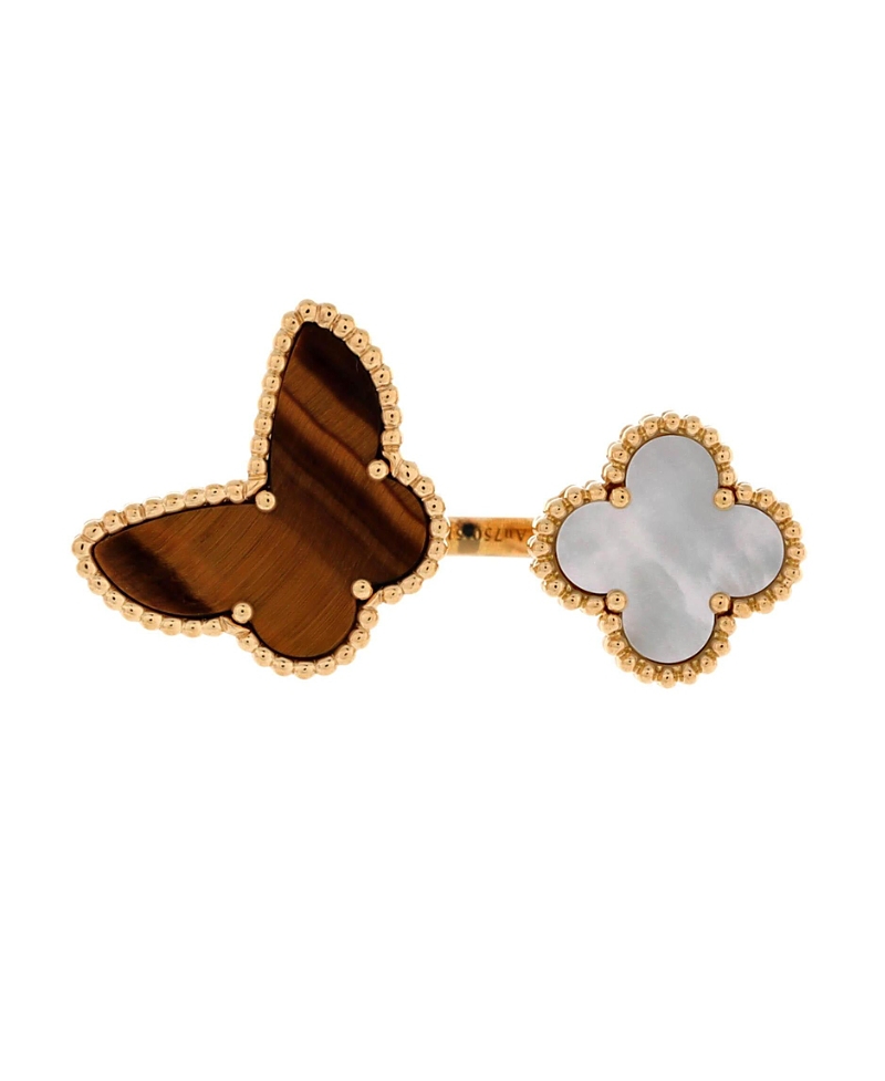 Pre-owned Pre-owned Van Cleef & Arpels Van Cleef & Arpels Lucky Alhambra Between The Finger Ring 18k Gold With Mother Of Pearl An