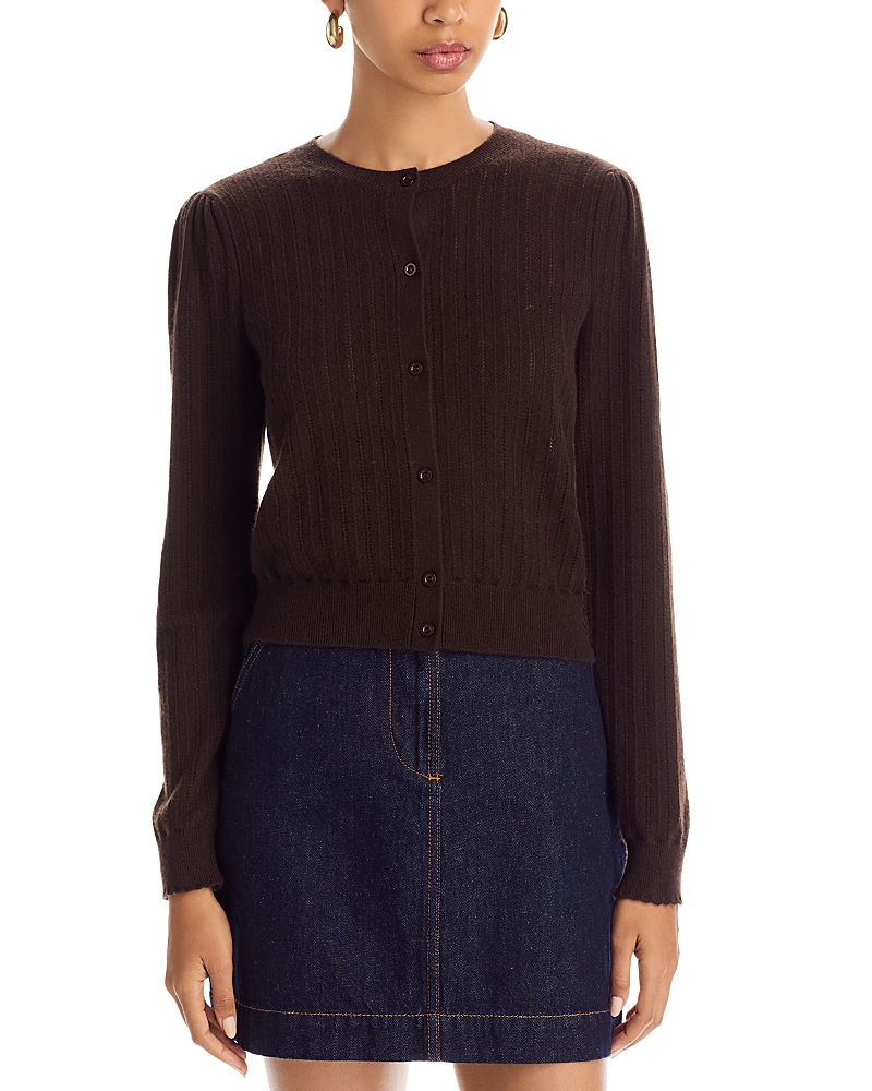 Frame The Ladder Pointelle Cashmere Cardigan Coffee In Brown
