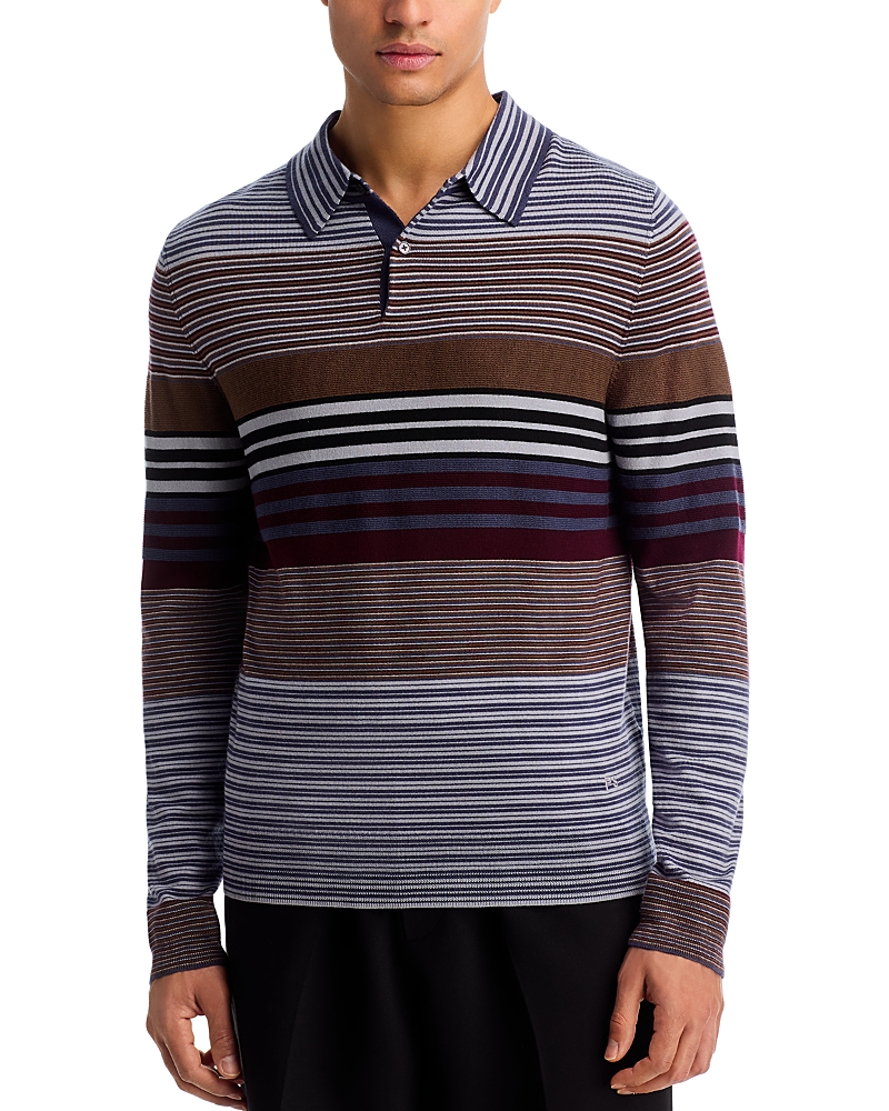 Ps By Paul Smith Purple Merino Wool Stripe Long-sleeve Polo Shirt In Brown