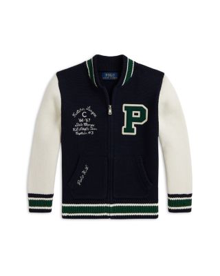 Boys' Letterman Cotton Full Zip Sweater - Little Kid