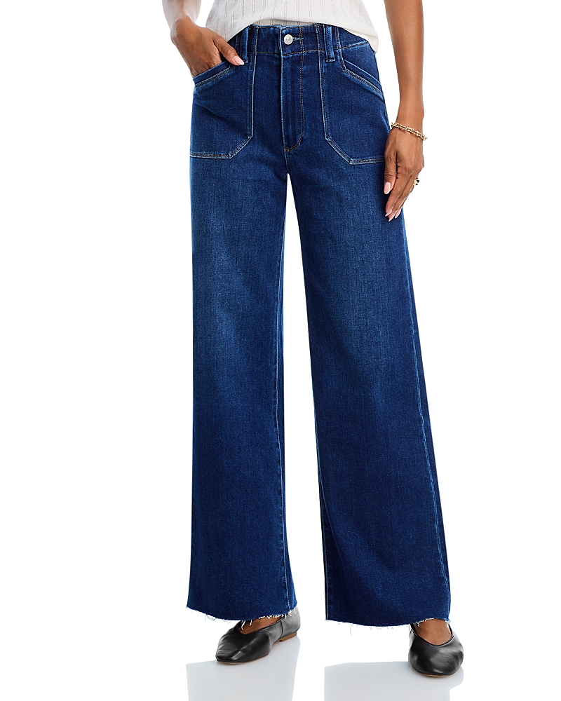 Paige Anessa High Rise Raw Hem Wide Leg Jeans In Live Forever In Blue