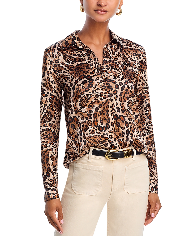 L'agence Tyler Printed Long-sleeve Silk Blouse In Brown