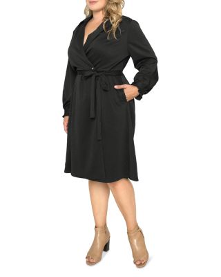 Lapel Collar Crepe Wrap Dress