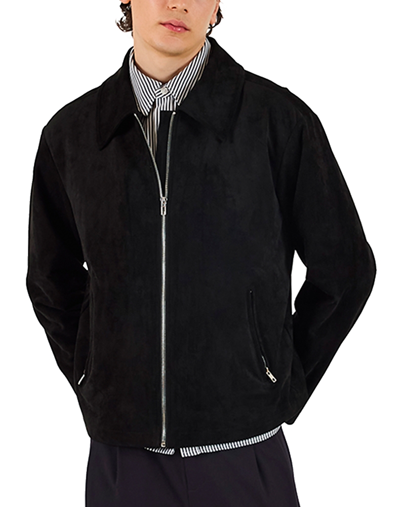 Krost University Faux Suede Jacket In Black