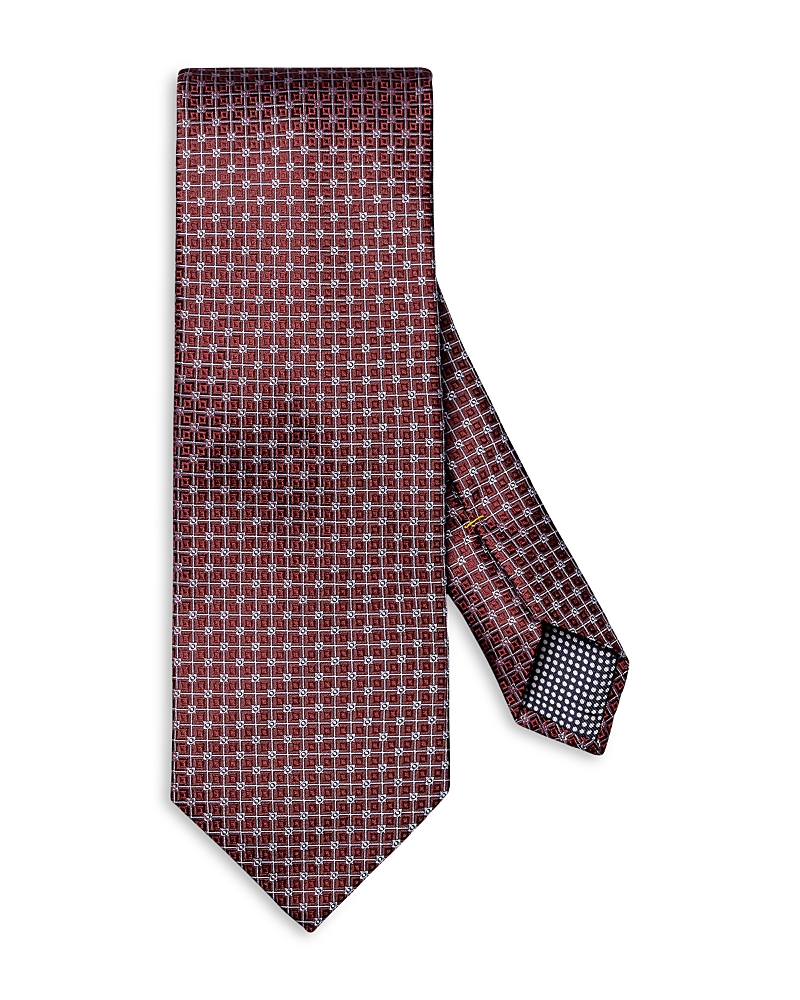 Eton Burgundy Geometric Pattern Silk Jacquard Tie In Burgundy