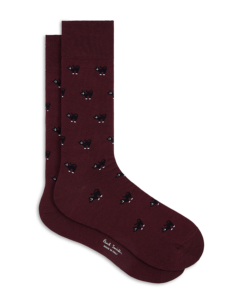 Paul Smith Cat Socks In Burgundy