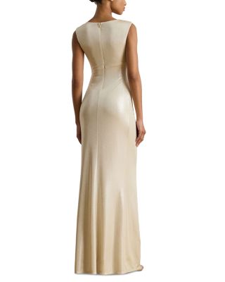 Buckle Trim Metallic Jersey Gown