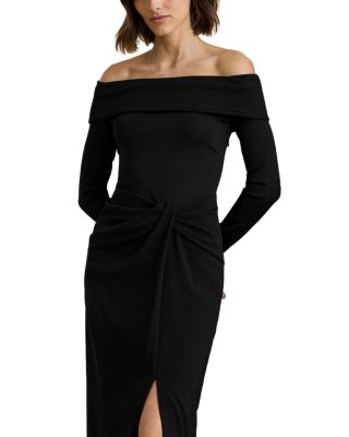 Rib Knit & Crepe Off The Shoulder Gown