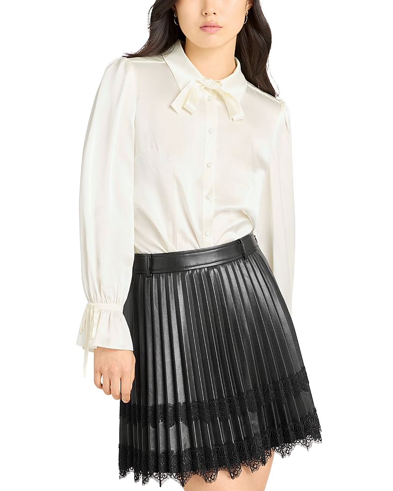 Cinq À Sept Troyer Tie Neck Silk Button-up Shirt In White