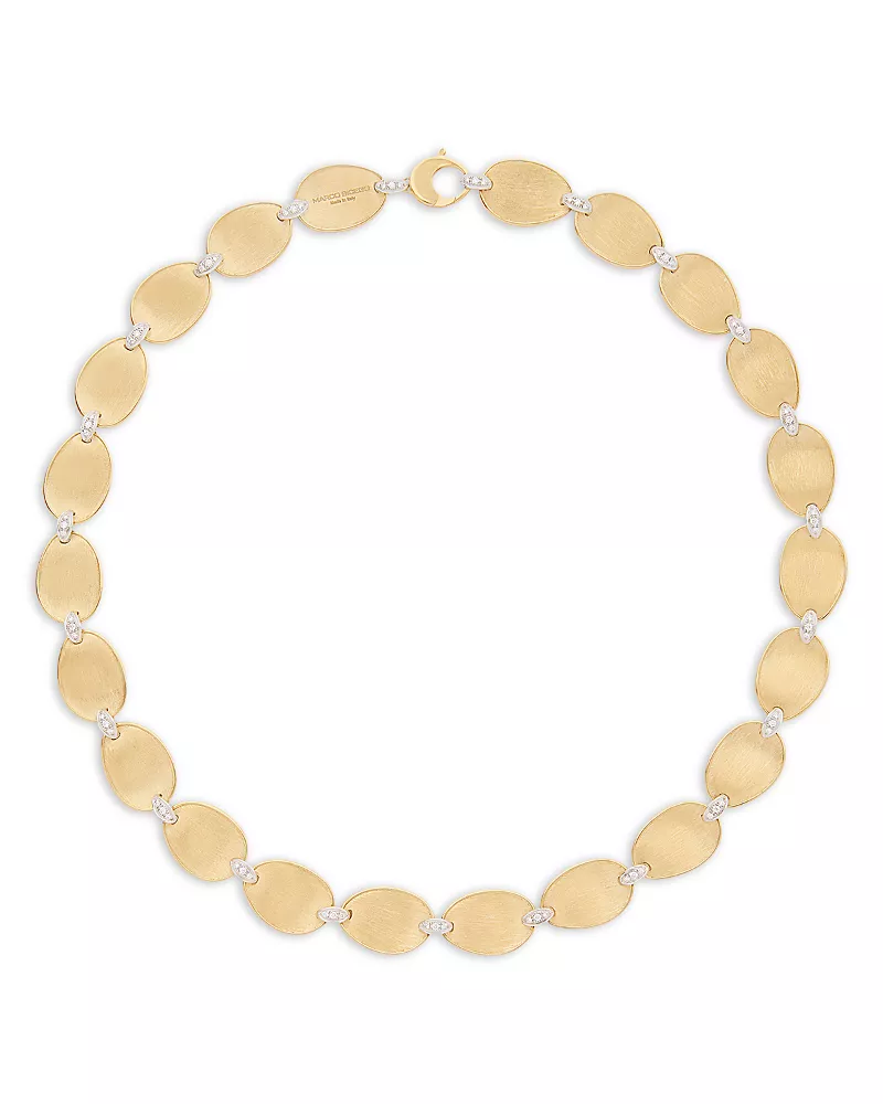 Marco Bicego 18K White & Yellow Gold Lunaria Diamond Textured Link Collar Necklace, 17.75