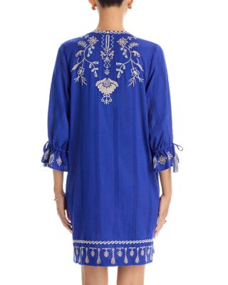 Tie Front Kimono Sleeve Embroidered Dress