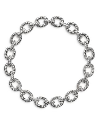 Sculpted Cable Oval Link Necklace in Sterling Silver, 18mm