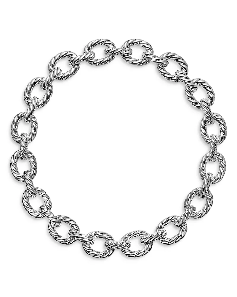 David Yurman Sculpted Cable Oval Link Necklace in Sterling Silver, 18mm