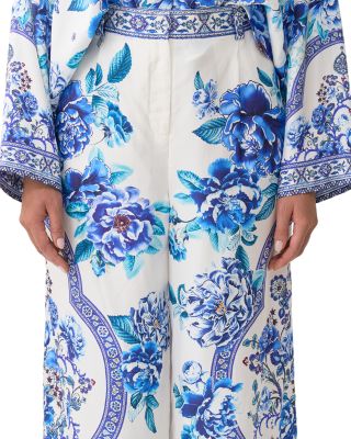 Silk Beaded Waist Wide Leg Pants