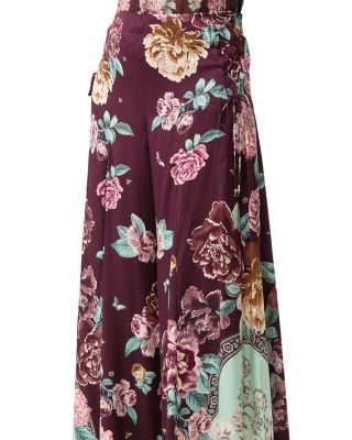 Silk Floral Lace Up Pants