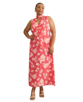 Floral Midi Dress with Neck Scarf