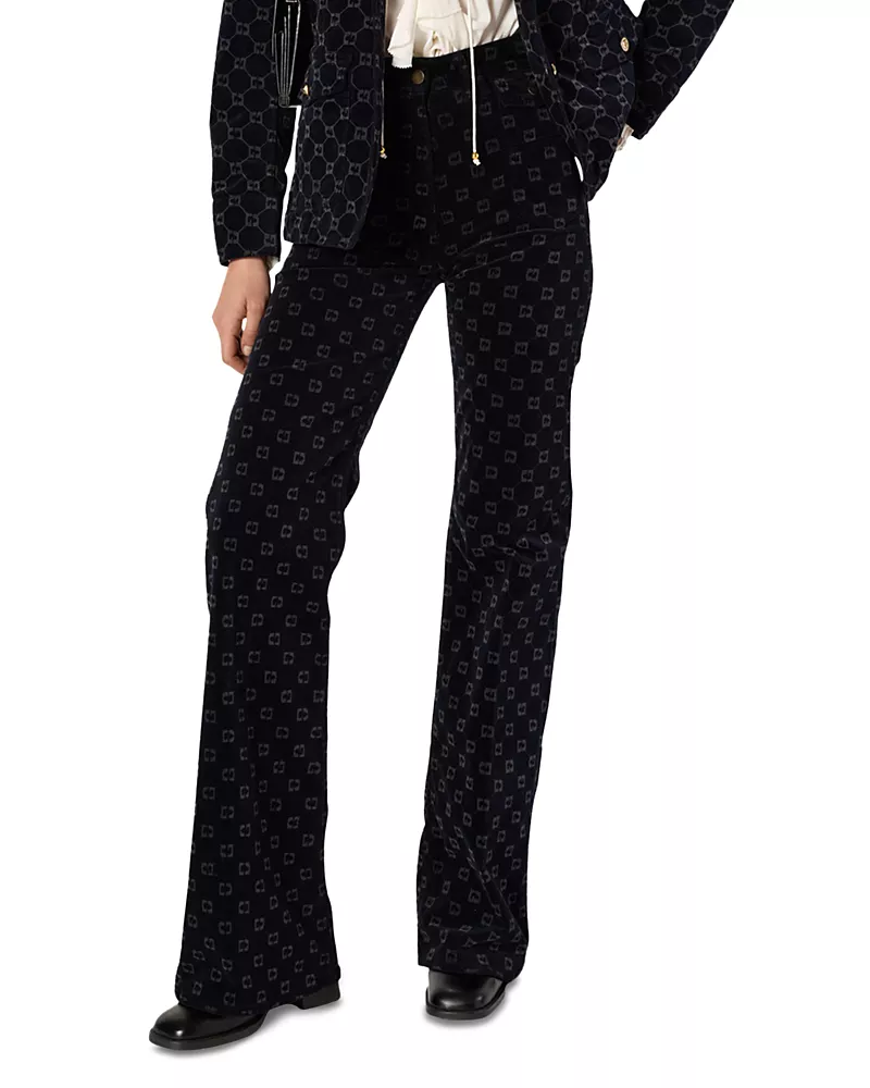 Gerard Darel Anna Monogrammed Flared Jeans in Navy