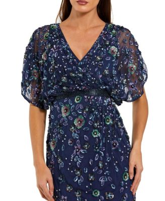 Floral Embellished Short Sleeve Blouson Gown