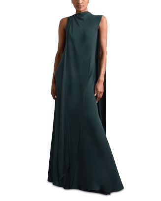 Reiss Greta - Teal Green Greta Crepe Cape Maxi Dress, 8