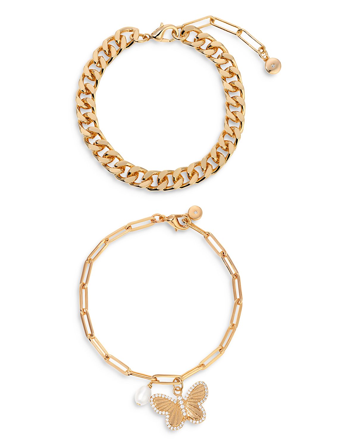 Ettika Butterfly Charm & Chain Bracelet, Set of 2