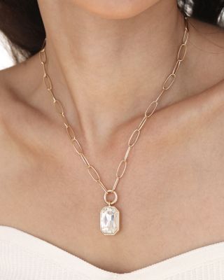 Stone Bezel Deco Pendant Necklace, 15-20"