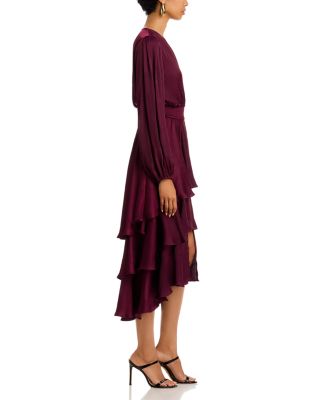 Bei Surplice Neck Asymmetric Midi Dress