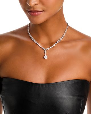 Illusion Set Diamond Drop Necklace  in 18K White Gold, 8.59 tcw - Exclusive