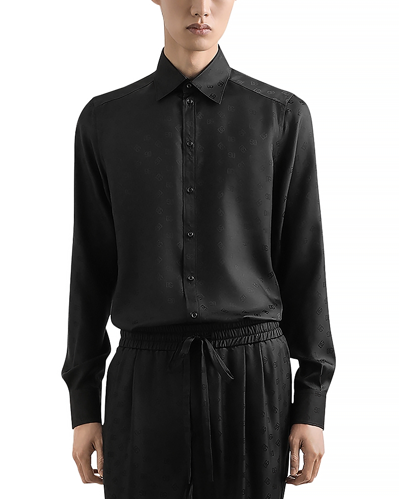 Dolce & Gabbana Long Sleeve Printed Silk Shirt In Gray