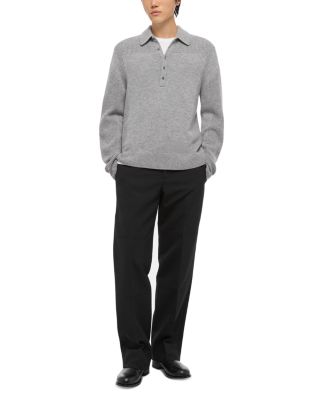 Relaxed Fit Block Knit Wool Polo Sweater  