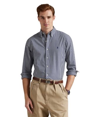 Cotton Stretch Poplin Gingham Check Classic Fit Button Down Shirt