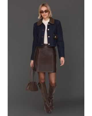 Braid Trim Faux Leather Mini Skirt 