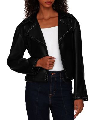 Faux Leather Cropped Whipstitch Jacket