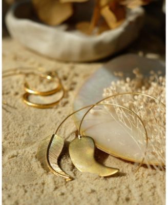 Gold Feather Pull Through Hoop Earrings