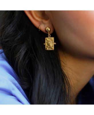 Tyche Engraved Drop Stud Earrings